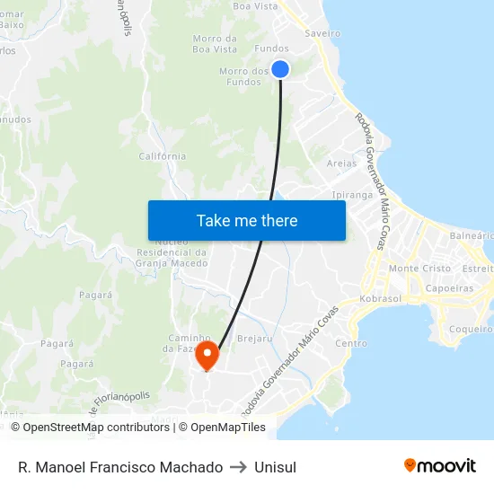 Rua Manoel Francisco Machado 76 to Unisul map
