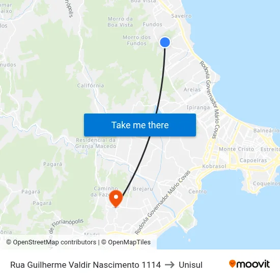 Rua Guilherme Valdir Nascimento 1114 to Unisul map
