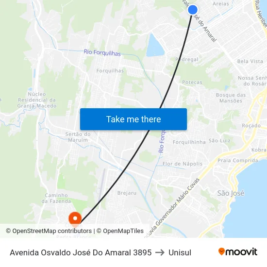 Avenida Osvaldo José Do Amaral 3895 to Unisul map