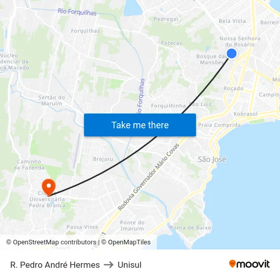 R. Pedro André Hermes to Unisul map