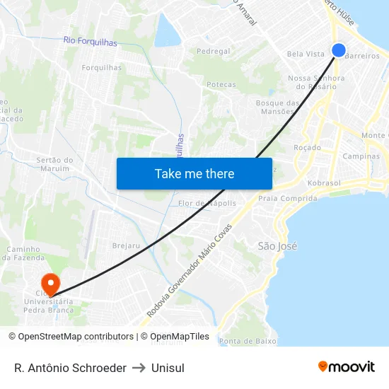R. Antônio Schroeder to Unisul map