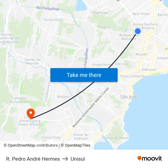 R. Pedro André Hermes to Unisul map