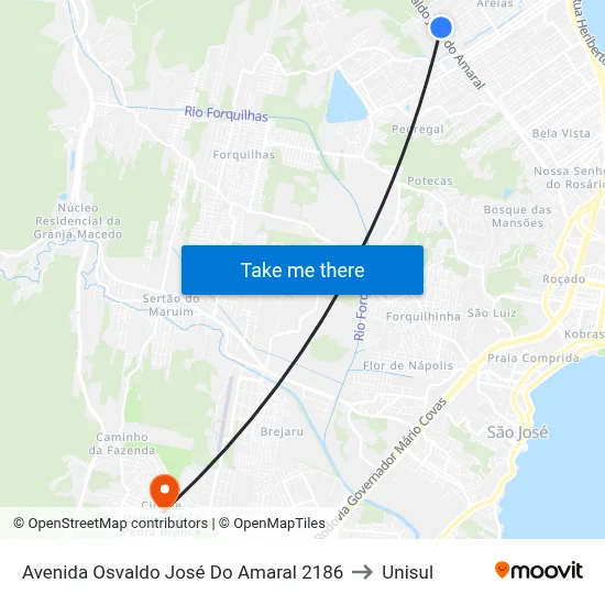 Avenida Osvaldo José Do Amaral 2186 to Unisul map