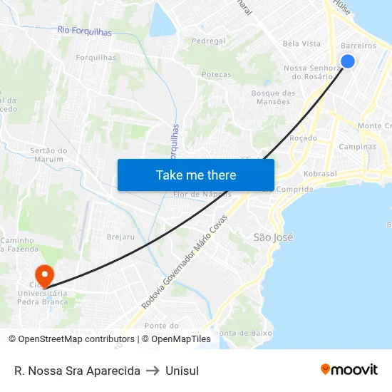 R. Nossa Sra Aparecida to Unisul map