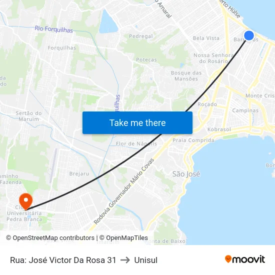 Rua: José Victor Da Rosa 31 to Unisul map