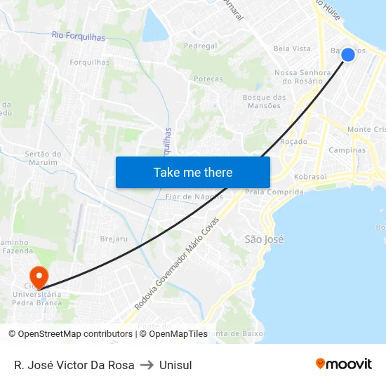 R. José Victor Da Rosa to Unisul map