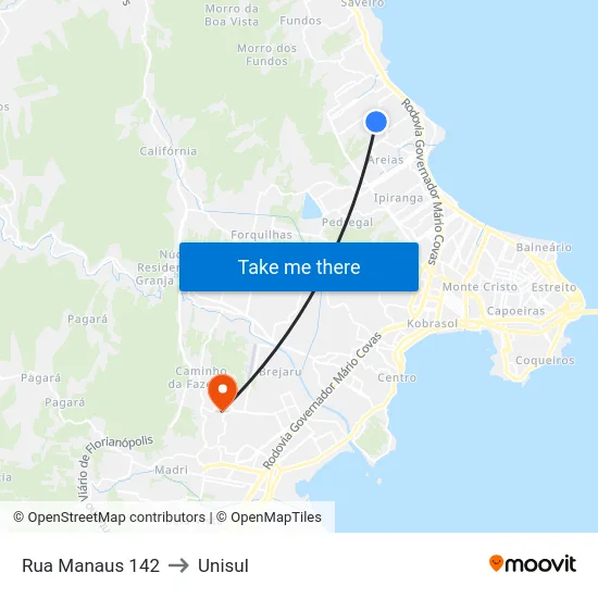 Rua Manaus 142 to Unisul map
