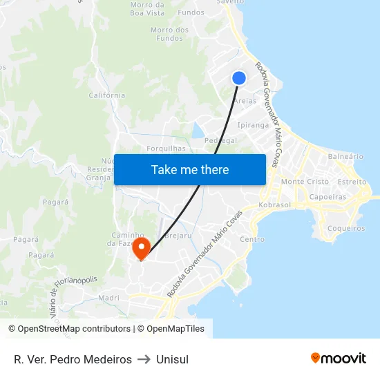 R. Ver. Pedro Medeiros to Unisul map