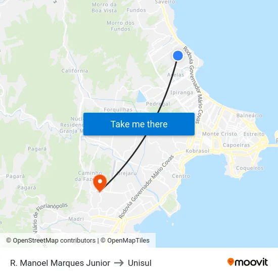 R. Manoel Marques Junior to Unisul map