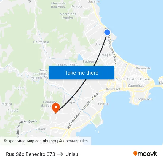 Rua São Benedito 373 to Unisul map