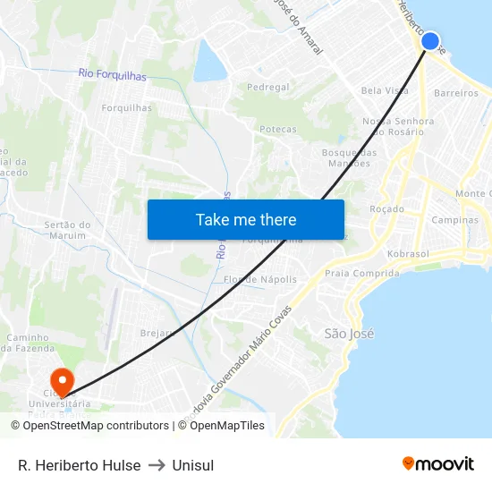R. Heriberto Hulse to Unisul map