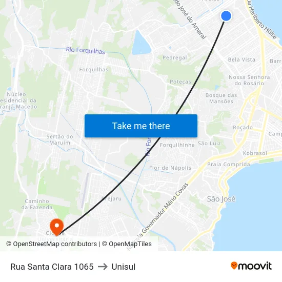 Rua Santa Clara 1065 to Unisul map