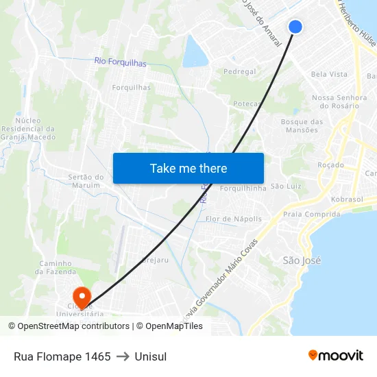 Rua Flomape 1465 to Unisul map