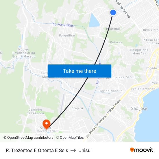 R. Trezentos E Oitenta E Seis to Unisul map