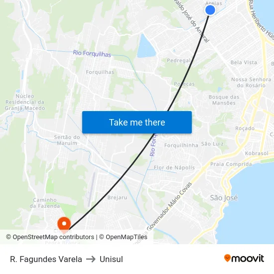 R. Fagundes Varela to Unisul map