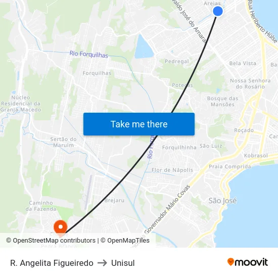R. Angelita Figueiredo to Unisul map