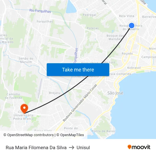 Rua Maria Filomena Da Silva to Unisul map