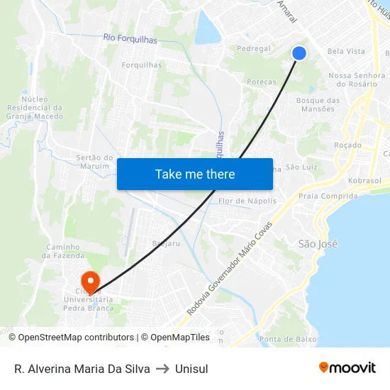 R. Alverina Maria Da Silva to Unisul map