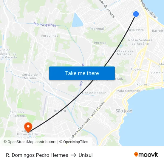 R. Domingos Pedro Hermes to Unisul map