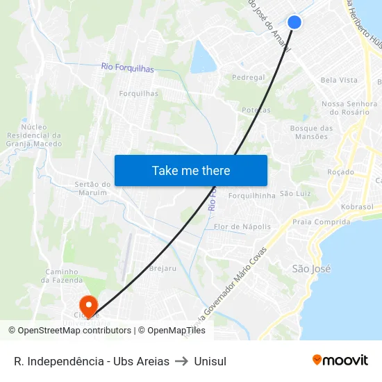 Parada U.B.S. Areias to Unisul map