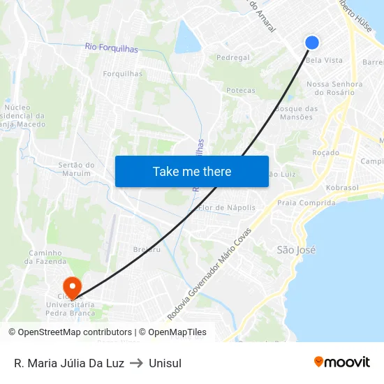R. Maria Júlia Da Luz to Unisul map