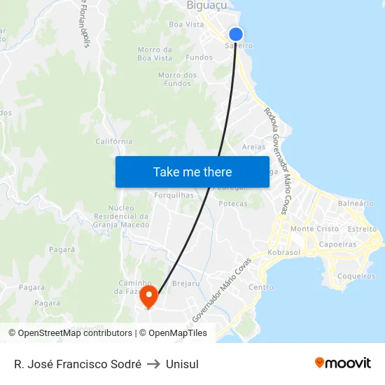 R. José Francisco Sodré to Unisul map