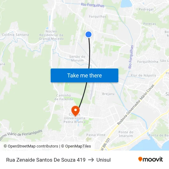 Rua Zenaide Santos De Souza 419 to Unisul map