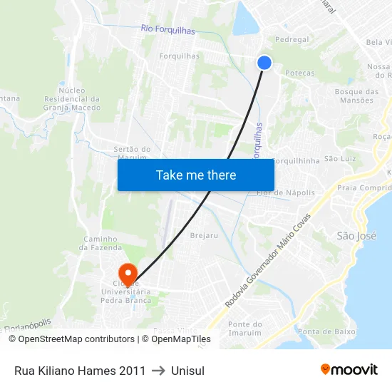 Rua Kiliano Hames 2011 to Unisul map