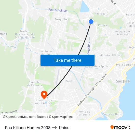 Rua Kiliano Hames 2008 to Unisul map
