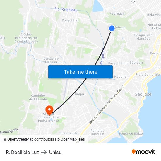 R. Docilício Luz to Unisul map