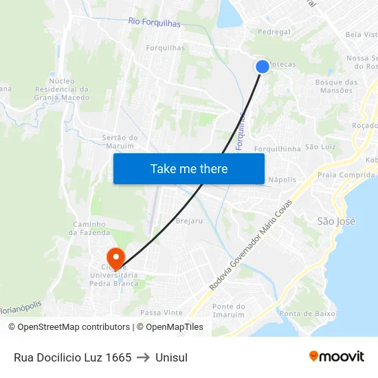 Rua Docilicio Luz 1665 to Unisul map