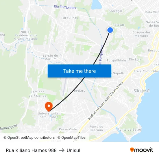 Rua Kiliano Hames 988 to Unisul map