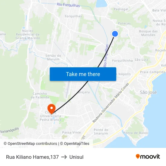 Rua Kiliano Hames,137 to Unisul map