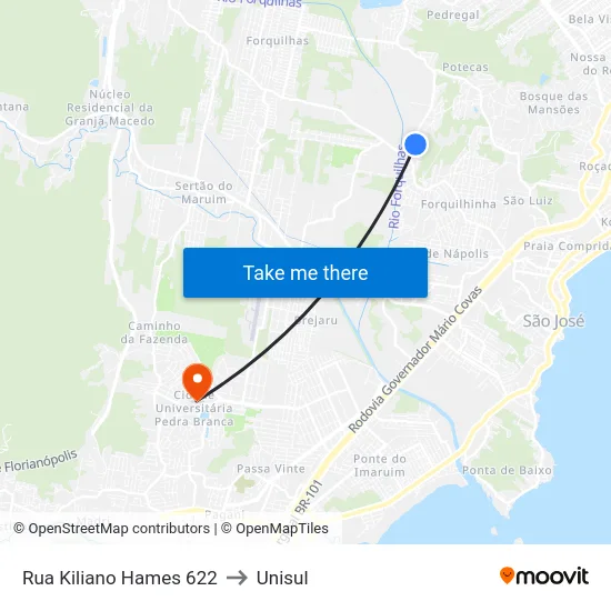 Rua Kiliano Hames 622 to Unisul map