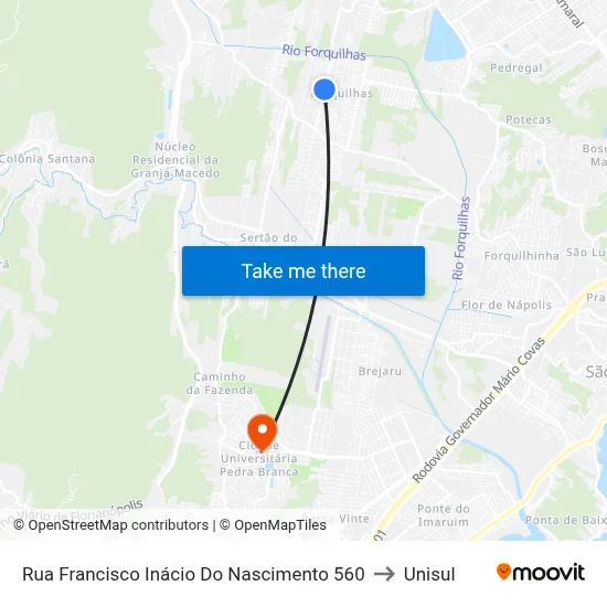Rua Francisco Inácio Do Nascimento 560 to Unisul map
