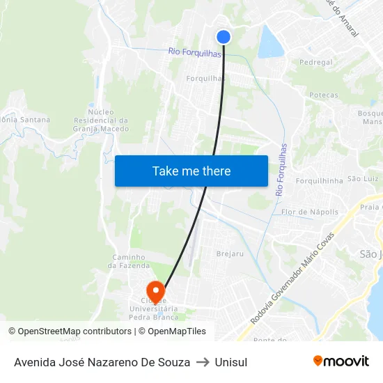Avenida José Nazareno De Souza to Unisul map
