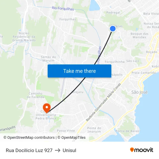 Rua Docilicio Luz 927 to Unisul map