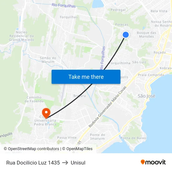 Rua Docilicio Luz 1435 to Unisul map