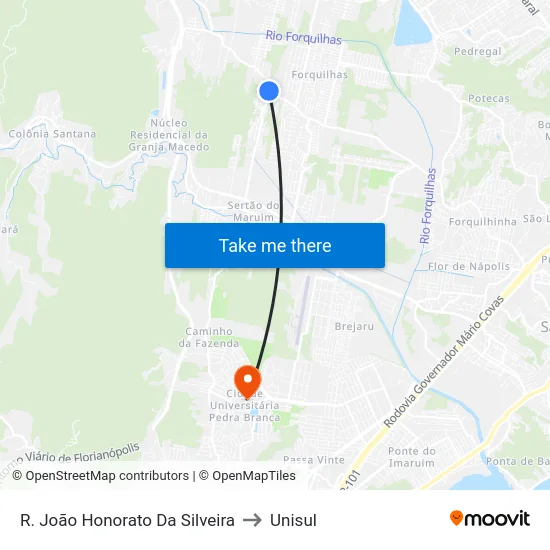 R. João Honorato Da Silveira to Unisul map