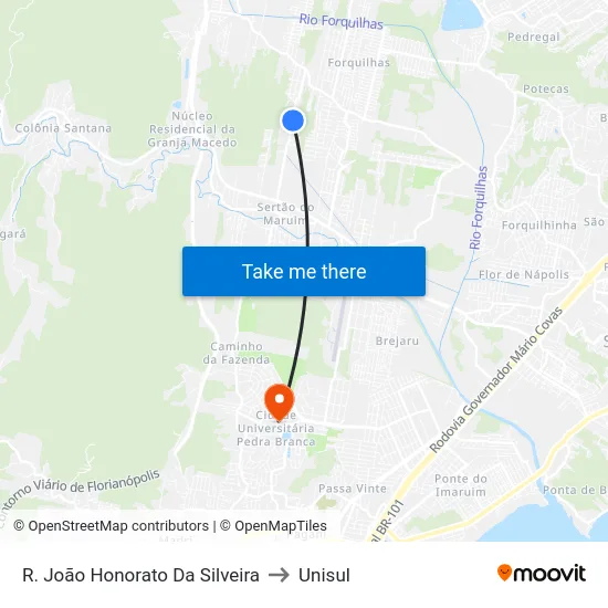 R. João Honorato Da Silveira to Unisul map