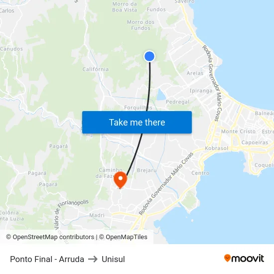 Ponto Final - Arruda to Unisul map