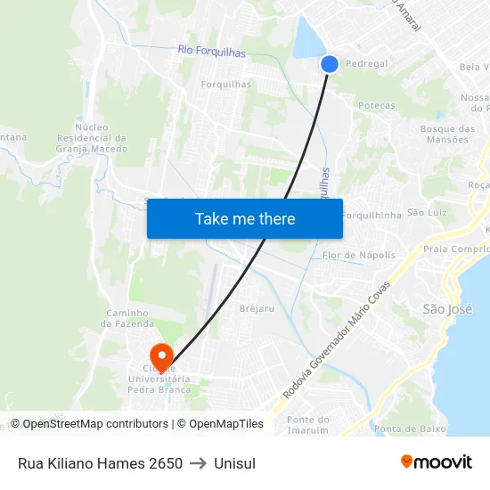 Rua Kiliano Hames 2650 to Unisul map