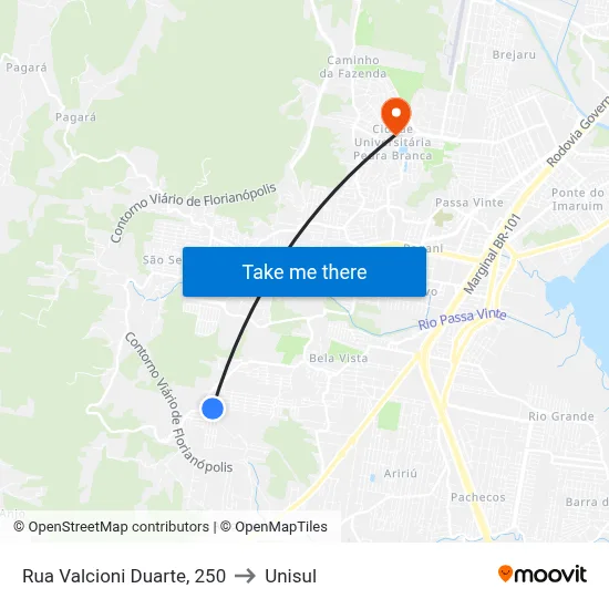 Rua Valcioni Duarte, 250 to Unisul map