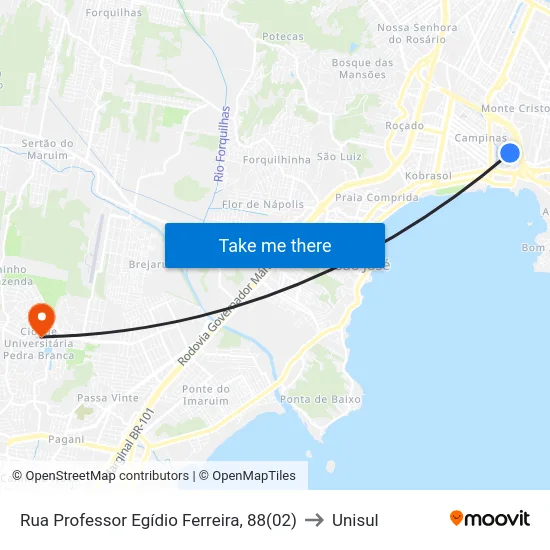 Rua Professor Egídio Ferreira, 88(02) to Unisul map