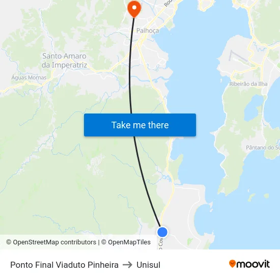 Ponto Final Viaduto Pinheira to Unisul map