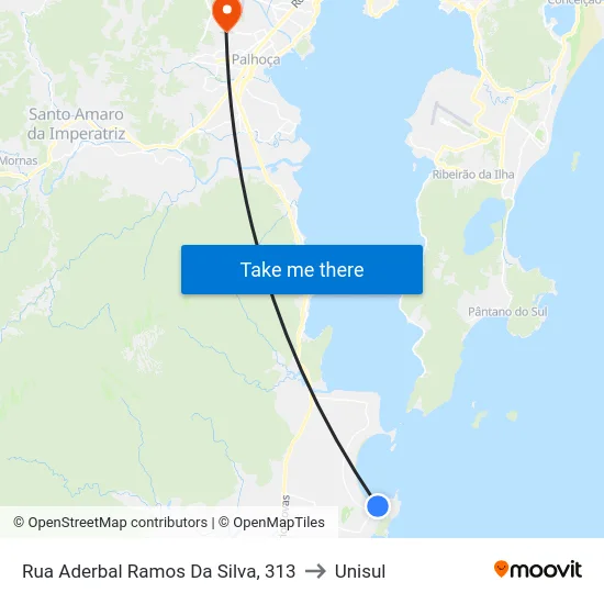 Rua Aderbal Ramos Da Silva, 313 to Unisul map