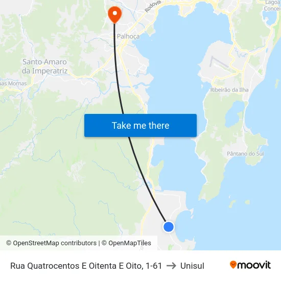 Rua Quatrocentos E Oitenta E Oito, 1-61 to Unisul map