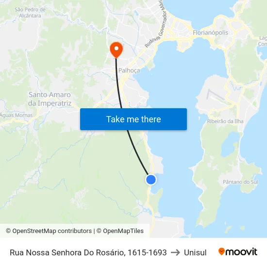 Rua Nossa Senhora Do Rosário, 1615-1693 to Unisul map