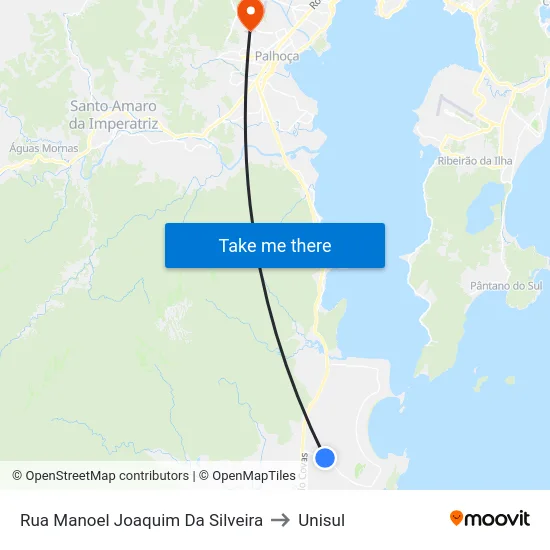 Rua Manoel Joaquim Da Silveira to Unisul map