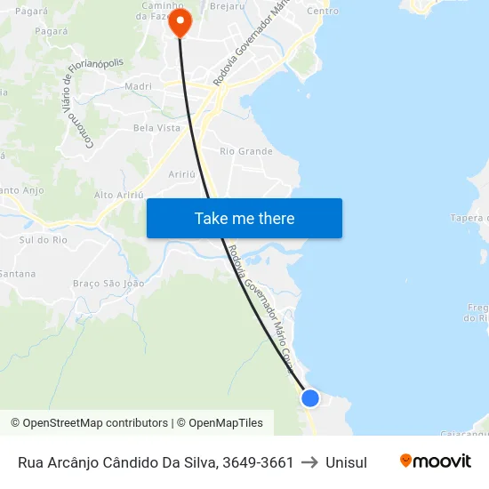 Rua Arcânjo Cândido Da Silva, 3649-3661 to Unisul map